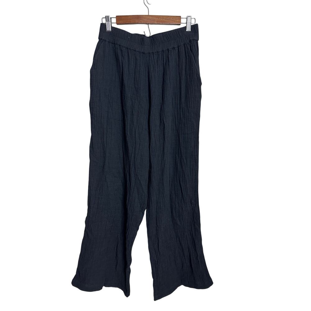Curator SF Cotton Gauze Wide Leg Pants size M Black Pull On Elastic Waist